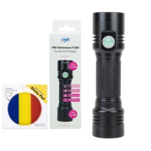 Συσκευασία διπλού φακού αλουμινίου PNI Adventure F200 με LED, μπαταρία 4000mAh και αυτοκόλλητη σημαία Pad που περιλαμβάνεται