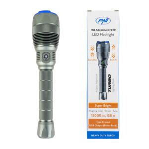 Φακός PNI Adventure F810 με LED 138 W, 3 επίπεδα φωτισμού συν Turbo, 12000 lumens, ζουμ, έως 250 m, μπαταρία