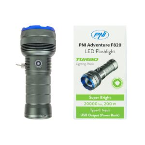 Φακός PNI Adventure F820 200 W, 3 επίπεδα φωτισμού συν Turbo, 20.000 lumens, έως 350 m, μπαταρία 2600 mAh, I