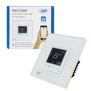 Έξυπνος θερμοστάτης PNI CT25W WiFi για κεντρική θέρμανση αερίου, εντοιχισμένη τοποθέτηση, 16A, έλεγχος από την εφαρμογή Tuya Sm