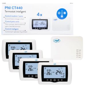 Ασύρματος έξυπνος θερμοστάτης PNI CT440, με WiFi, έλεγχος 4 ζωνών μέσω Διαδικτύου, για συστήματα θέρμανσης, αντλίες, ηλεκτρικούς θερμαντήρες