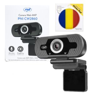 Πακέτο κάμερας web PNI CW2860 Full HD 4MP, USB, Clip-on, ενσωματωμένο μικρόφωνο και σημαία Sticky Pad