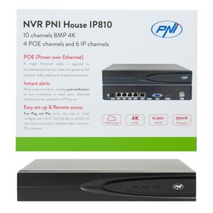 NVR PNI House IP810 με 10 κανάλια 4K, 4 κανάλια POE και 6 κανάλια IP