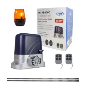 Το κιτ αυτοματισμού πύλης PNI AP800D περιλαμβάνει ράφι κινητήρα 4m, φωτοκύτταρα, τηλεχειριστήριο, λάμπα, 230V αναπτύσσουν 1100 N και 8