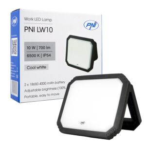 Λάμπα εργασίας LED PNI LW10 10W, φορητή, επαναφορτιζόμενη, με μπαταρία 2 x 18650 4000mAh, 6500K, IP54, 700 lm, 2 επίπεδα