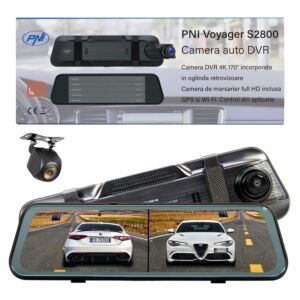 PNI Voyager S2800 UHD 4K 170° κάμερα DVR αυτοκινήτου ενσωματωμένη στον καθρέφτη, 9,66 ιντσών, οθόνη αφής IPS, οθόνη