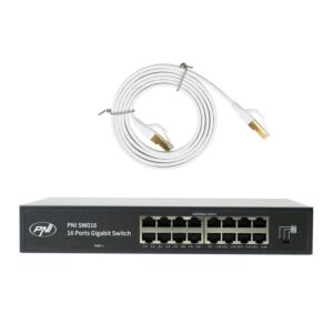Πακέτο διακόπτη PNI SW016, 16 x 10/100/1000 Mbps, Gigabit, μεταλλική θήκη και έμπλαστρο CAT8 1,5m PNI U8015W