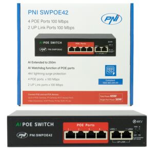 Εναλλαγή POE PNI SWPOE42 με 4 θύρες POE και 2 θύρες 100 Mbps