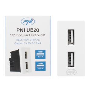 Υποδοχή με 2 βύσματα PNI UB20 USB, με δυνατότητα ενσωμάτωσης στο γυάλινο πλαίσιο 1/2