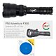 Συσκευασία φακού PNI Adventure F300 με LED 3 χρωμάτων, λευκό, κόκκινο, πράσινο, μέγιστο 10W, IPX6 με μπλε αυτοκόλλητο μαξιλαράκι που περιλαμβάνεται