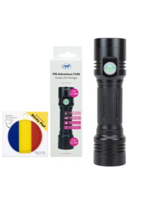 Συσκευασία διπλού φακού αλουμινίου PNI Adventure F200 με LED, μπαταρία 4000mAh και αυτοκόλλητη σημαία Pad που περιλαμβάνεται