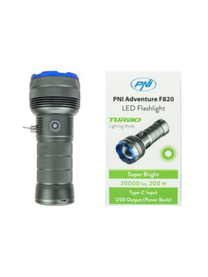 Φακός PNI Adventure F820 200 W, 3 επίπεδα φωτισμού συν Turbo, 20.000 lumens, έως 350 m, μπαταρία 2600 mAh, I