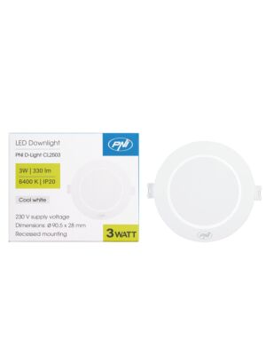 Προβολέας LED PNI D-Light CL2503 3W, χωνευτός, στρογγυλός, 90,5*28mm, 6400K, Τροφοδοτικό 230V, 330 lm, λευκό
