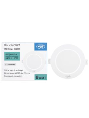 Προβολέας LED PNI D-Light CL2506 6W, χωνευτός, στρογγυλός, 120,5*28,4mm, 6400K, Τροφοδοτικό 230V, 660 lm, λευκό