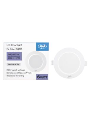 Προβολέας LED PNI D-Light CL2507 6W, χωνευτός, στρογγυλός, 120,5*28,4mm, 4200K, Τροφοδοτικό 230V, 660 lm, λευκό