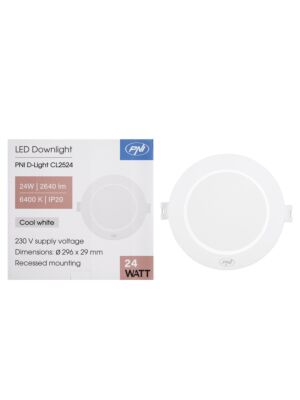 Προβολέας LED PNI D-Light CL2524 24W, εσοχή, στρογγυλό, 296*29,1mm, 6400K, τροφοδοτικό 230V, 2640 lm, λευκό