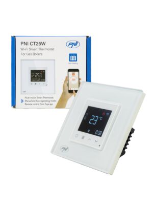 Έξυπνος θερμοστάτης PNI CT25W WiFi για κεντρική θέρμανση αερίου, εντοιχισμένη τοποθέτηση, 16A, έλεγχος από την εφαρμογή Tuya Sm