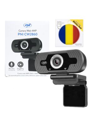 Πακέτο κάμερας web PNI CW2860 Full HD 4MP, USB, Clip-on, ενσωματωμένο μικρόφωνο και σημαία Sticky Pad