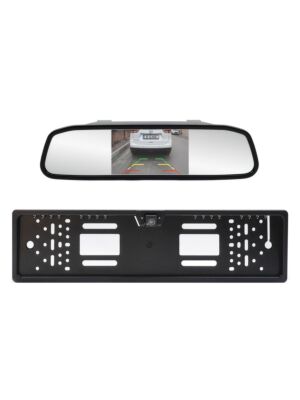 Ασύρματο σύστημα στάθμευσης PNI Escort P25 με οθόνη αυτοκινήτου 4,3 ιντσών στον καθρέφτη οπισθοπορείας και κάμερα στην υποδοχή πινακίδας κυκλοφορίας