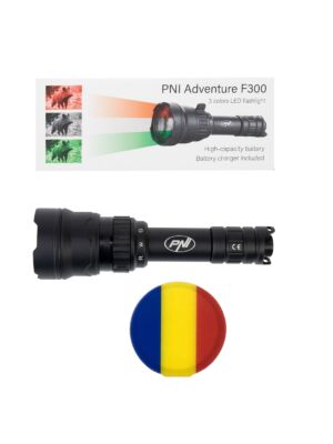 Φακός PNI Adventure F300 με 3-χρώμα LED, λευκό, κόκκινο, πράσινο, μέγιστο 10W, IPX6 + Σημαία Sticky Pad