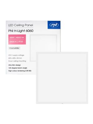 LED πάνελ PNI H-Light 6060 48W, 600x600mm, 4800lm, 6400K, εσωτερικού χώρου, χωνευτό