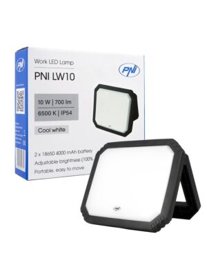 Λάμπα εργασίας LED PNI LW10 10W, φορητή, επαναφορτιζόμενη, με μπαταρία 2 x 18650 4000mAh, 6500K, IP54, 700 lm, 2 επίπεδα