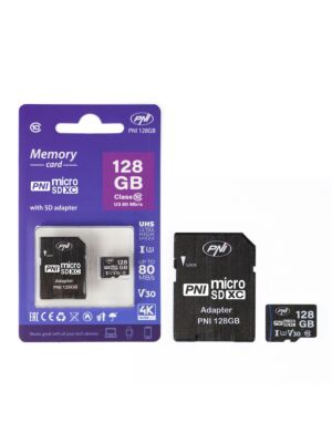 Κάρτα μνήμης MicroSD PNI 128 GB με προσαρμογέα SD, Class 10, 80 Mb/s, V30