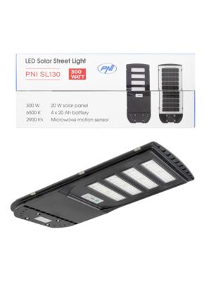 PNI SL130 20W λαμπτήρας φωτισμού δρόμου, με ενσωματωμένο ηλιακό πάνελ 20W, 6500K, 2900lm, 4 x ενσωματωμένη μπαταρία 20Ah, s