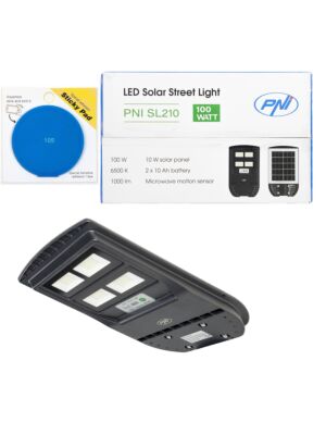 Πακέτο PNI SL210 100W Φωτιστικό Δρόμου με Ενσωματωμένο Ηλιακό Πάνελ 10W και Sticky Pad Blue Περιλαμβάνεται