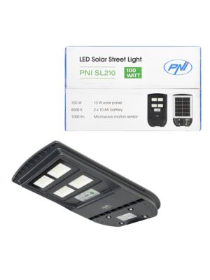 PNI SL210 Λάμπα οδικού φωτισμού 6,5W, με ενσωματωμένο ηλιακό πάνελ 10W, 6500K, 1000lm, 2 x ενσωματωμένη μπαταρία 10Ah,