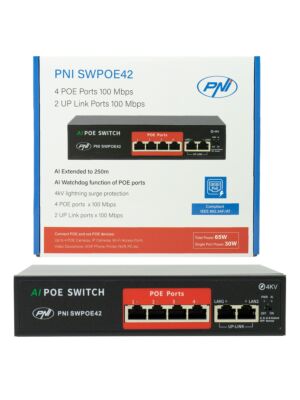 Εναλλαγή POE PNI SWPOE42 με 4 θύρες POE και 2 θύρες 100 Mbps