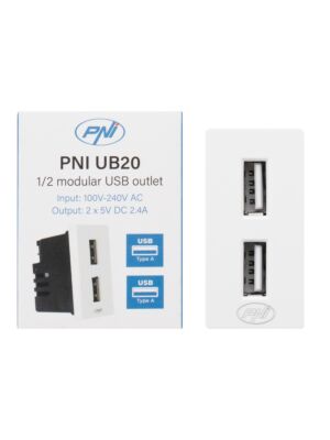 Υποδοχή με 2 βύσματα PNI UB20 USB, με δυνατότητα ενσωμάτωσης στο γυάλινο πλαίσιο 1/2