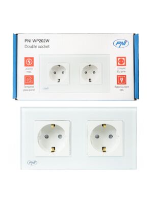 PNI WP202W ενσωματωμένη διπλή πρίζα, με γυάλινο πλαίσιο, 16A, 2X3000W, 230V, λευκό