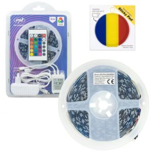 Πακέτο λωρίδων LED PNI 5050RGB 300 LED, RGB, Dimmable, Light Shows, 5 μέτρα, IP20 και Sticky Pad Flag