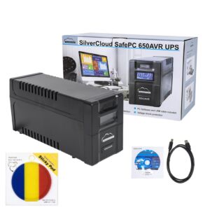 Πακέτο UPS SilverCloud SafePC 650AVR, ισχύς 360W και αυτοκόλλητη σημαία που περιλαμβάνεται