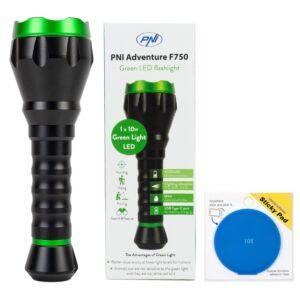 Φακός αλουμινίου PNI Adventure F750 Green Light με μπλε αυτοκόλλητο μαξιλαράκι