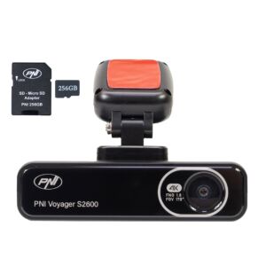 Πακέτο κάμερας αυτοκινήτου PNI Voyager S2600 DVR, WiFi, 4K Ultra HD, GPS και κάρτα μνήμης microSD 256GB